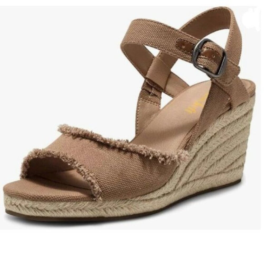 Miss left Brown Platform Open Toe Espadrille Ankle Strap High Heel Wedge Sandal